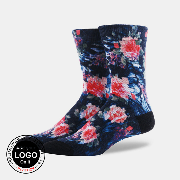 3 Pairs Rose Pattern Crew Sublimated 360 Printed Socks Test Sample